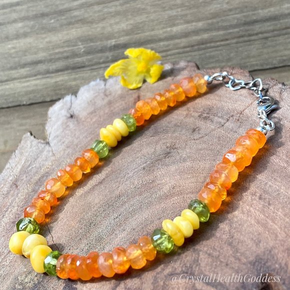 Carnelian Baltic Amber Dainty Gemstone Bracelet - Picture 5 of 6